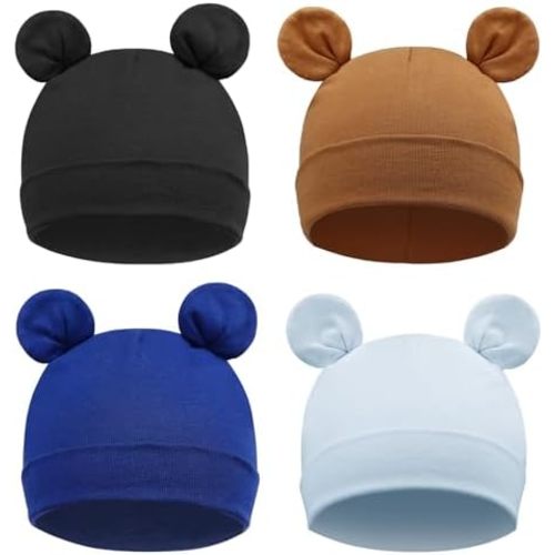 DRESHOW BQUBO 4 Pieces Baby Beanie Newborn Toddler Soft Cute Knit Hat Hospital Hats for Baby Boys Infant Cap Beanies