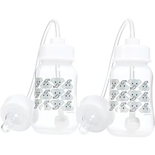 Hands-Free Baby Bottle - Anti-Colic Nursing System 4 oz Baby Bottle with Fast Flow Nipple/Teat 3m+ with Tube Straw Feeding System for Toddler (2 Bottles - Elephant)