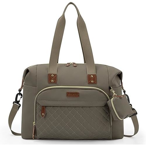 Tuwubi Diaper Bag Tote,Baby Diaper Bag with Pacifier Case Large Travel Diaper Tote Caddy for Mom and Dad Multifunction Large Baby Bag - Khaki