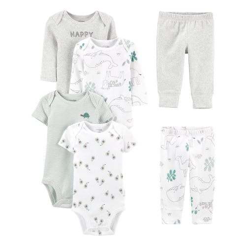 0-3 mo Simple Joys by Carter's baby-boys 6-piece Bodysuits (Short and Long Sleeve) and Pants Set