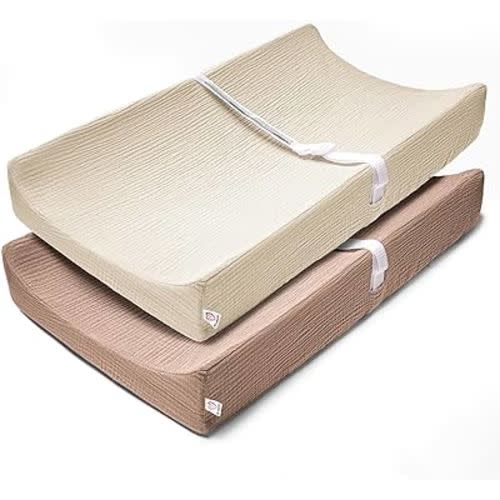 Changing Pad Covers 2Pack 100% Cotton Muslin Diaper Change Table Pad Covers 32”x16“ Soft Breathable Changing Pad Sheets for Unisex Baby Girls and Boys (Peanut)