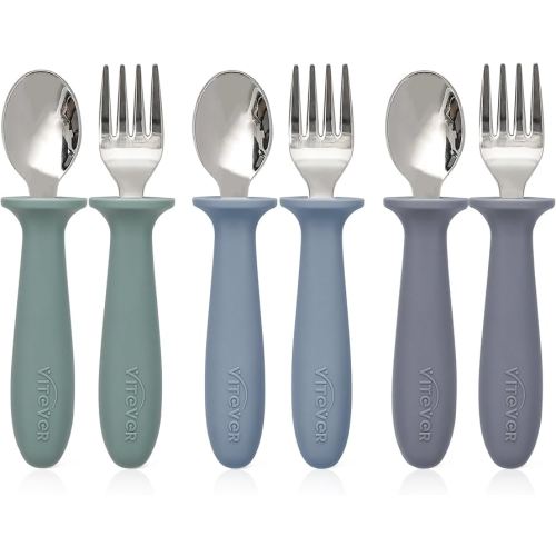 6 Pieces Toddler Utensils, Kids Safe Spoons and Forks, Children Silverware Set with Silicone Handle, 18/8 Stainless Steel, Food-grade Silicone，BPA Free - Dishwasher Safe