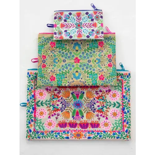 Anything & Everything Pouches, Set of 3 - Taupe Folk Flower