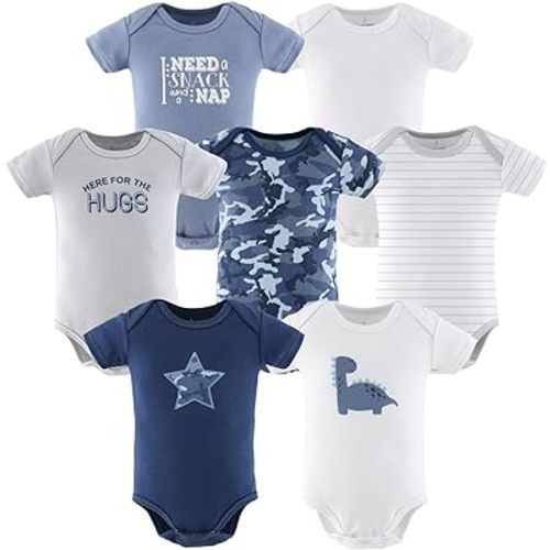 The Peanutshell Baby Bodysuits for Boys, Short Sleeve 7 Pack, Newborn to 24 Months, Blue Camo