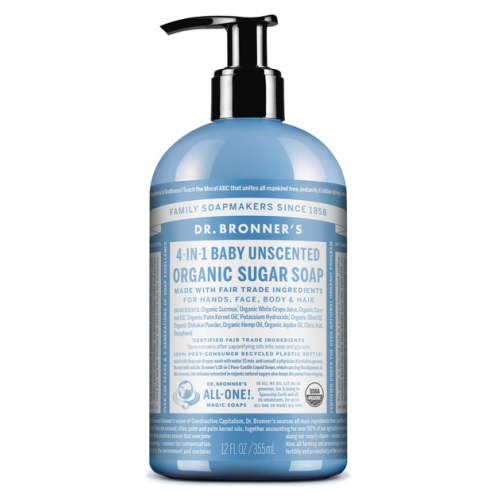 Baby Unscented Organic Sugar Soap | No Clog Pump | Dr. Bronner's