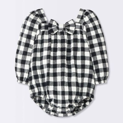 Baby Girls' Gingham Ruffle Bubble Romper - Cloud Island™ Black 6-9M