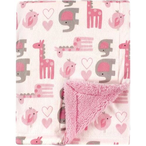 Luvable Friends Unisex Baby Plush Blanket with Sherpa Back, Girl Safari, One Size