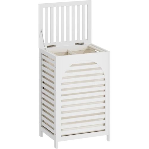 Laundry Hamper with Lid,Bamboo Large Waterproof Clothes Laundry Basket,Removable Washing Bags with Handles,clothes basket (White)