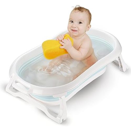 Childlike Behavior Portable Foldable Bathtub for Babies, Newborns, Infants, Toddlers - Collapsible, Folding Baby Soaking Bath Tub with Non-Slip, Anti-Skid Legs - Easy to Store, Safe Material