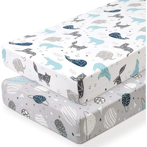 BROLEX Baby Fitted Crib Sheets: Kid Crib Sheets - Set of 2 for Toddler Standard Size Crib Mattress for Boys and Girls - Jersey Knit Crib Bed Sheets Space Planet