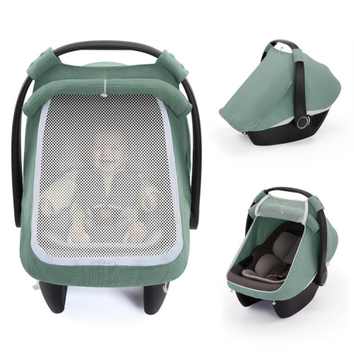 Blissful Diary Baby Car Seat Cover, Extra Large Mesh Window, Roman Green