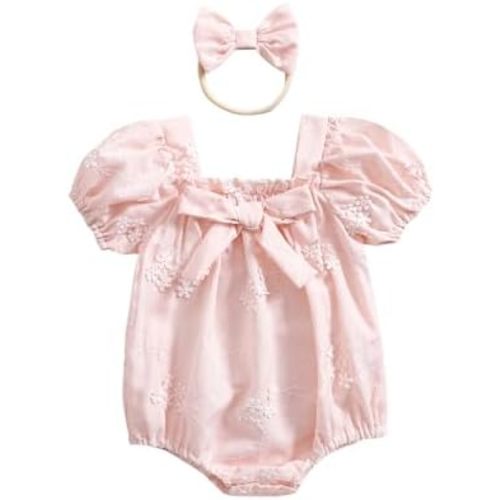 Baby Girl Rompers Daisy Print Short Sleeve Infant Bodysuit Summer Newborn Girl Linen Cotton Jumpsuit Clothes Headband