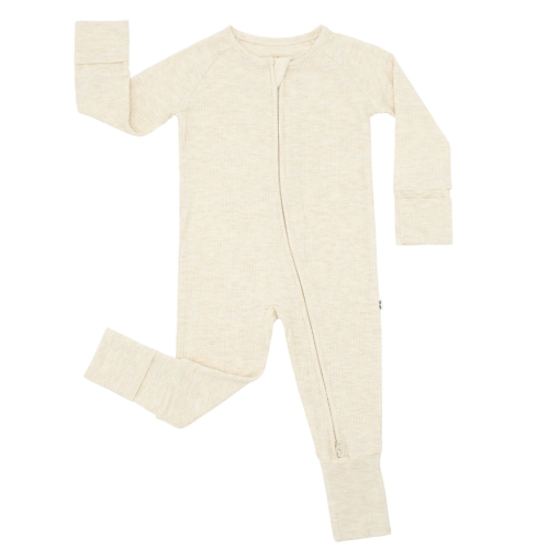 Heather Oatmeal Ribbed Zippy - Little Sleepies
