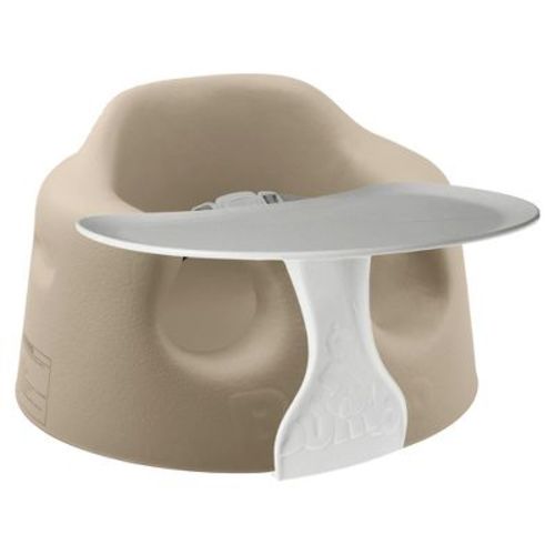 Bumbo Baby Infant Children Toddler Soft Foam Floor Seat with 3-Point Adjustable Harness and Eating and Play Top Tray Attachment, Taupe