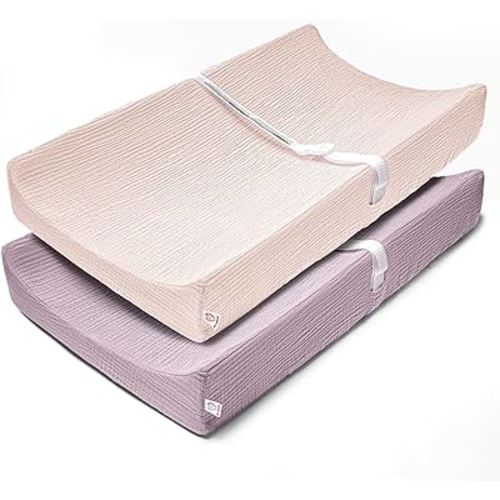 Changing Pad Covers 2Pack 100% Cotton Muslin Diaper Change Table Pad Covers 32”x16“ Soft Breathable Changing Pad Sheets for Unisex Baby Girls and Boys (Candy floss)