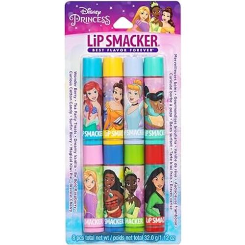 Lip Smacker Disney Princess Flavored Lip Balm Party Pack 8 Count, Clear, For Kids