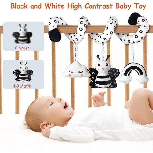 Baby Spiral Hanging Stroller and Car Seat Toys for Babies 0-6 Months Newborn Plush Activity Toys for Bed Bassinet Crib Baby Carrier Gifts (Bee)