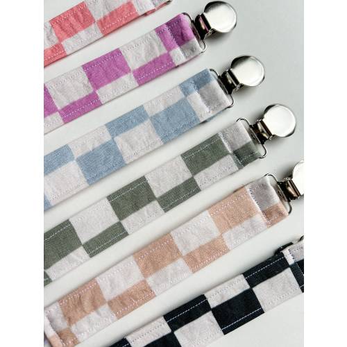 Checkered Pacifier Clip, Binky Holder, Retro Baby Outfit, Checkerboard Baby, Blue Check Gift, Pink Check Baby, Baby Easter Basket Filler