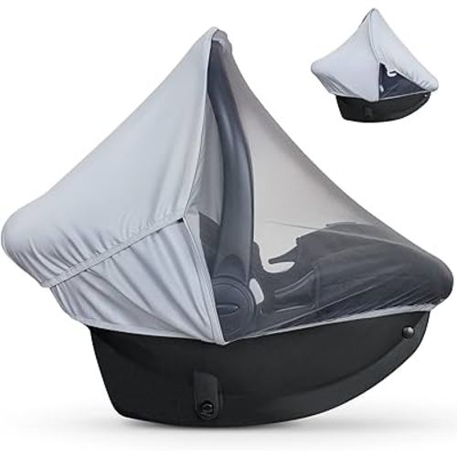 Summer Baby Car Seat Cover | 2-in-1 Breathable Carseat Sun Shade & Mosquito Net | UV Protection Lightweight Canopy Covers for Infant Unisex | Bug Net Mesh for Spring & Summer Warm Weather (Gray)