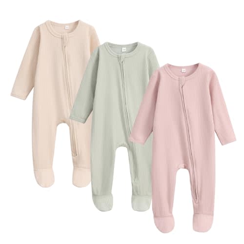 Bafeicao Newnorn Baby Footie Romper with Mitten Cuffs 2-Way Zipper Cotton Pajamas One-piece Jumpsuit Sleeper Infant Clothes