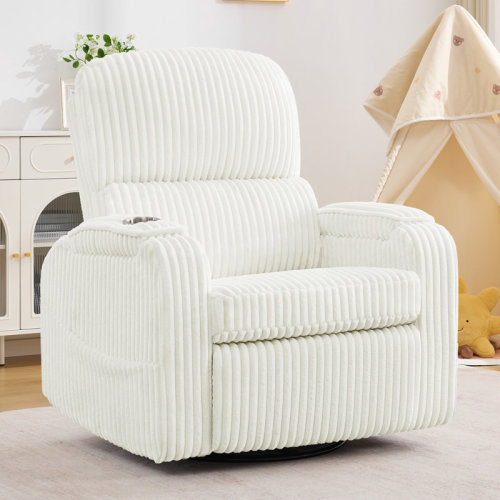 Latitude Run® 25''W Modern Corduroy 270° Swivel Nursery Glider With Hand-Adjustable Headrest, Storage Armrests And USB Port | Wayfair