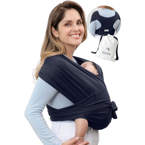 Konny Original Baby Carrier SoftBreeze Luxury Carrier Wrap, Easy to Wear Baby Wrap Carrier, Perfect Essentials Cloths for Newborn Babies up to 44 lbs, (Navy, XS)