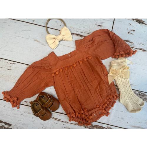 Rustic pumpkin spice baby girl fall outfit | Boho romper for autumn | Fall clothes for baby girl