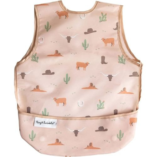 Tiny Twinkle Mess Proof Baby Bib - Waterproof Toddler and Baby Apron Bib - Machine Washable - PFAS and BPA Free - Small 6-24 Months - Cowboy