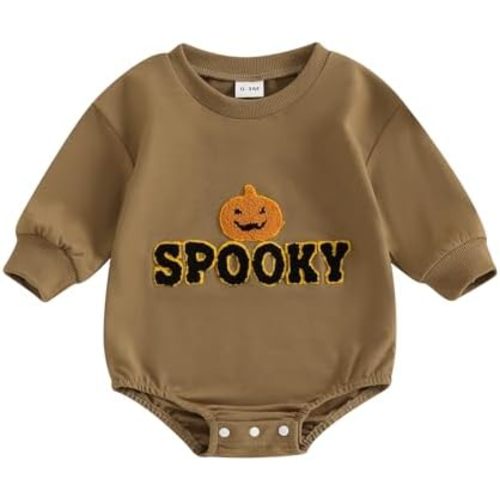 Newborn Baby Boy Halloween Outfit Spooky Pumpkin Romper Halloween Onesie Bodysuit Infant Fall Winter Clothes