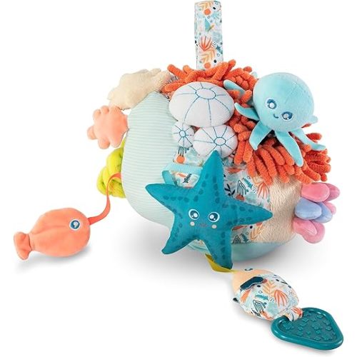 Miniland Sensorial Reef. Plush Rattle Toy for Infant and Toddlers with Many Different Sensory Stimulations. Fully Washable for Baby Teething. 2023 Toty Finalist.