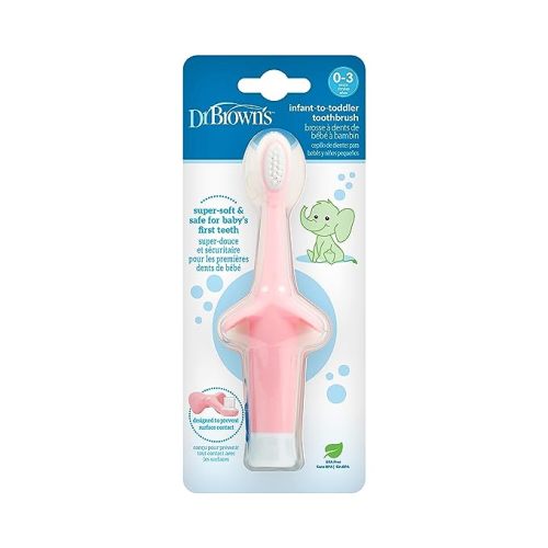 Dr. Brown's Infant-to-Toddler Training Toothbrush, Soft for Baby's First Teeth, Pink Elephant, 0-3 Years - Elephant, Pink, 1 Pack