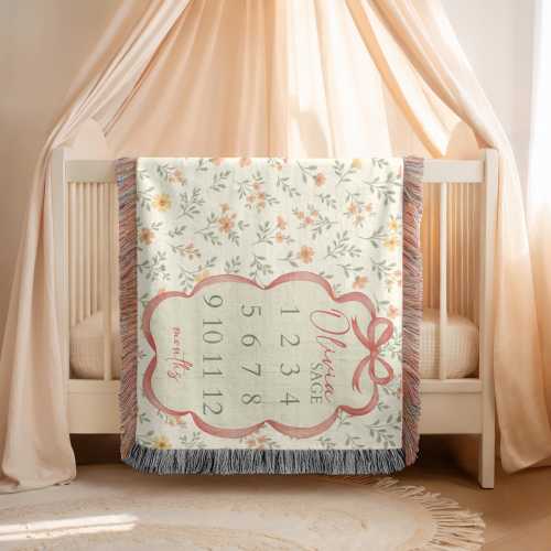 Personalized Baby Girl Milestone Blanket Customized Name Blanket Baby Girl Gift Newborn Keepsake Custom Milestone Blanket Woven Cotton