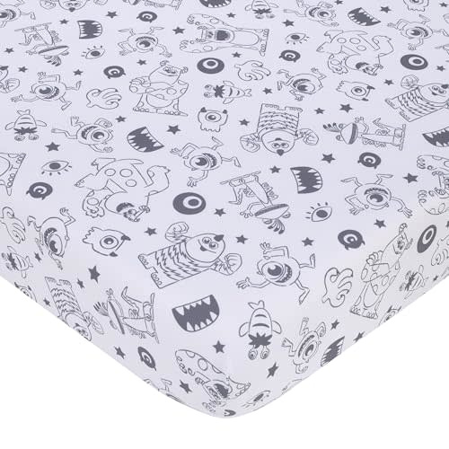 Disney Monsters, Inc. Cutest Little Monster Gray, and White Nursery Fitted Crib Sheet