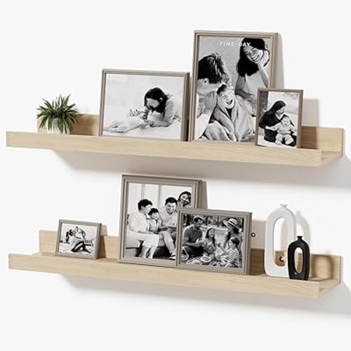 Floating Picture Ledge Shelves, 2-Pack Wall Mounted Book Shelf for Nursery & Kids Room, Floating Shelves for Wall Photo Frames with Lip, Living Room or Bedroom, 24inch, Oak