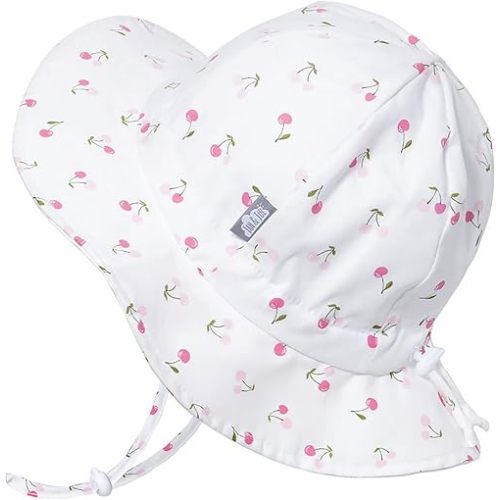 JAN & JUL Baby Girl Floppy Sun-Hat with Adjustable Strap (S: 0-6 Months, Cherries)