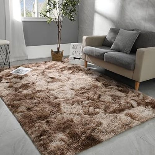 Hutha 6x9 Large Area Rugs for Living Room, Super Soft Fluffy Modern Bedroom Rug, Tie-Dyed Brown Indoor Shag Fuzzy Carpets for Girls Kids Nursery Room Home Decor