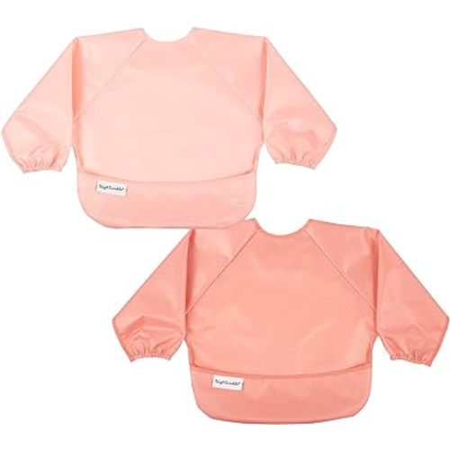 Tiny Twinkle Mess Proof Baby Bib, 2 Pack Long Sleeve Bib Outfit, Waterproof Bibs for Toddlers, Machine Washable, Tug Proof (Peach Terracotta, Small 6-24 Months)