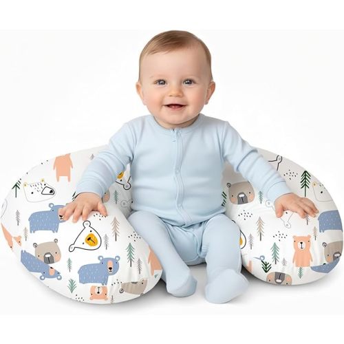 Little Grape Land Nursing Pillow for Breastfeeding, Soft and Supportive Breastfeeding Pillow for Mom and Baby, Cute Feeding Pillow with Removable Cover for 0–12 Months(Bear)
