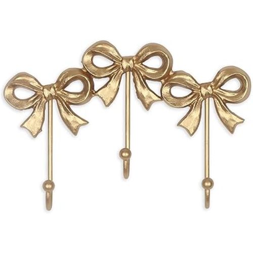 Triple Bow Hooks,Wall Mounted Functional Hooks,Antique Gold Cast Iron Hook for Coats,Hats,Bags, Bath Towels,Room Decorations,Hallway,Bathroom,Kitchen,Office(Triple Bow Hook:8.27x5.59 inches)