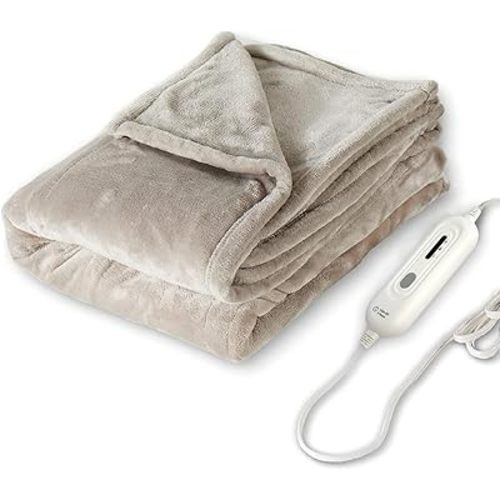Tefici Electric Heated Blanket Throw, Super Cozy Soft 2-Layer Flannel 50" x 60" Heated Throw with 3 Heating Levels & 4 Hours Auto Off, Machine Washable, ETL&FCC Certified, Home Office Use,Camel