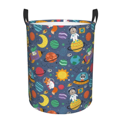 Large Laundry Basket with Handles - Cartoon space Baby Kids Dirty Clothes Laundry Hamper