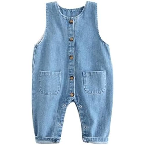 Baby Boy Girl Sleeveless Denim Overalls Romper Summer Jumpsuit with Pocket