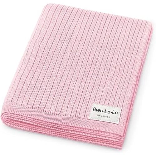 100% Organic Cotton Baby Blanket – Luxury Stretch Ribbed Knit, Breathable Swaddle Quilt Blanket for Newborns (Ribbed -Bubble Gum)