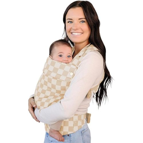 Ava & Oliver Essential Baby Carrier – Ergonomic, Hip-Healthy Soft Structured Carrier for Infants & Toddlers (7–35lbs) - Front and Back Carry, Breathable Fabric, Stylish & Lightweight (Almond Check)