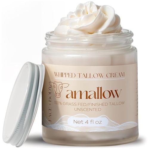 100% Grass Fed Beef Tallow for Skin Care - Face + Body - Whipped Moisturizer for Sensitive Skin - Natural Lotion, 4 FL. oz. (Unscented)