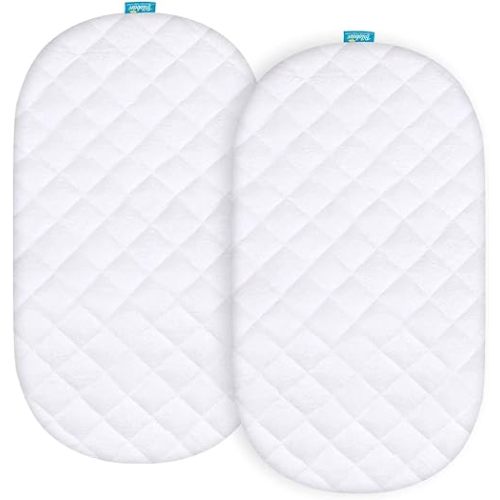 Biloban Waterproof Bassinet Mattress Pad Cover(15"x30"), 2 Pack, Ultra Soft Bamboo Surface, Quilted Bassinet Mattress Protector Fit for Fisher-Price Soothing Motions Bassinet Mattress, White