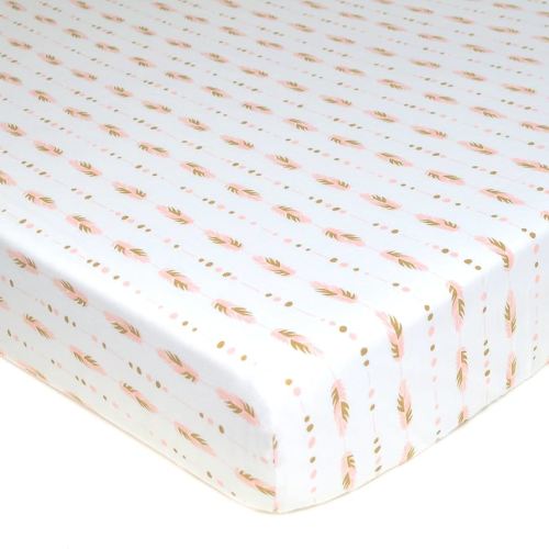 American Baby Company 100% Natural Cotton Fitted Crib Sheet 52" x 28" - Soft, Breathable, Hypoallergenic & Gentle Toddler Bed Sheet, Sparkle Gold and Pink Feathers, Neutral for Boys & Girls