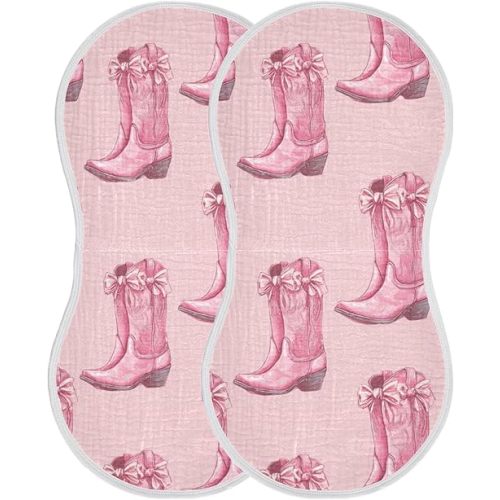 Western Cowgirls Boots Pinks Burp Cloths Baby Boys Girls Absorbent Soft Cotton Burping Cloths Rags, 2 Pack