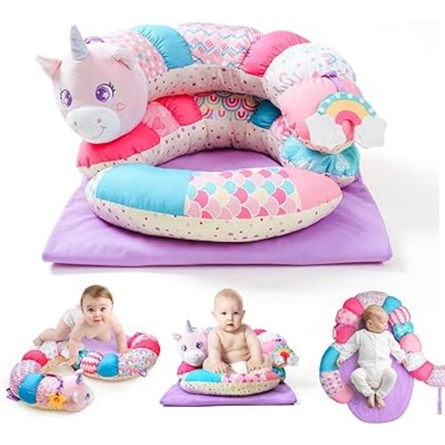 Koty Tummy Time Toys, 2-in-1 Unicorn Tummy Time Mat & Seated Support Pillow, Baby Toys 0-6 Months, Sensory Play Developmental Newborn Baby Shower Birthday Gifts for Boys Girls