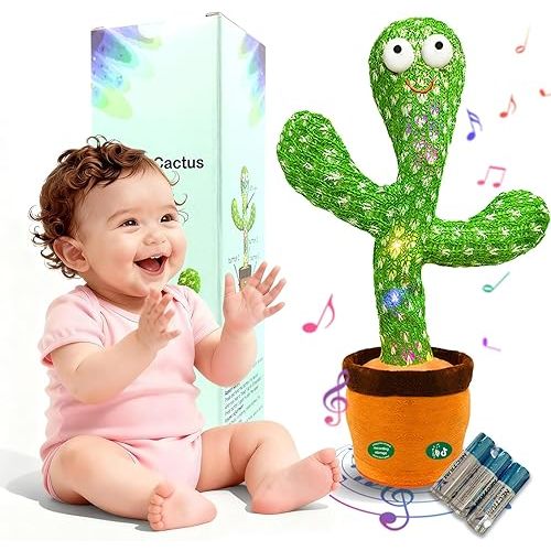 Dancing Talking Cactus Toy,Christmas Funny Gift for Toddler 1 2 3 Year Old Boy Girl,Record Repeat What You Say Baby Infant Toys 6-12 12-18 Months with 3xAA Battery (Volume Adjustment)